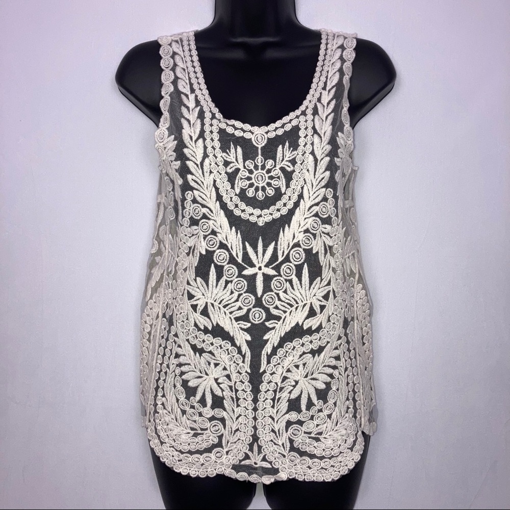 Pins and Needles ivory crochet sheer top S